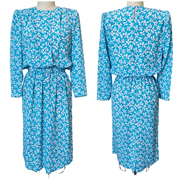 Vintage 80’s Pellini Petites Abstract Floral Midi Dress - Picture 2 of 16